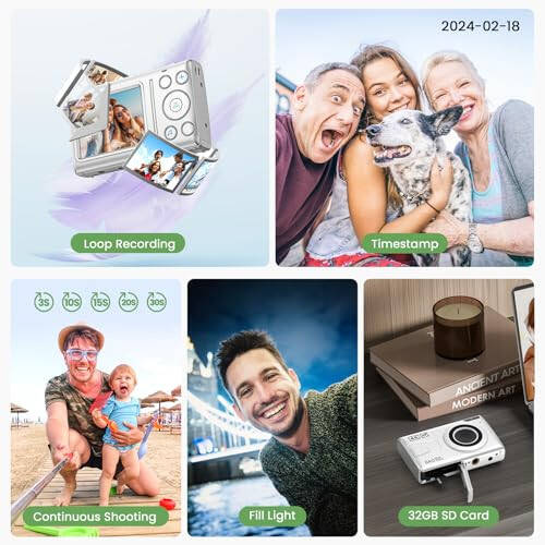 4K Digital Camera with 32GB Card 64MP Point and Shoot Video Cameras 18X Zoom 2 Batteries Portable Small Vlog Camera for Kid Student Children Teen Girl Boy White - 6