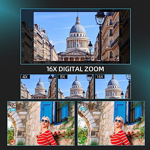 4K Digital Cameras for Photography, 48MP Vlogging Camera for YouTube with WiFi, 180° Flip Screen Compact Camera with Flash, 16X Digital Zoom Travel Camera with Wide-Angle &Macro Lens - 3