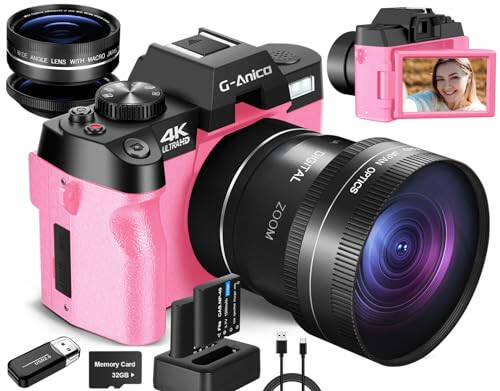 4K Digital Cameras for Photography, 48MP Vlogging Camera for YouTube with WiFi, 180° Flip Screen Compact Camera with Flash, 16X Digital Zoom Travel Camera with Wide-Angle & Macro Lens - 1