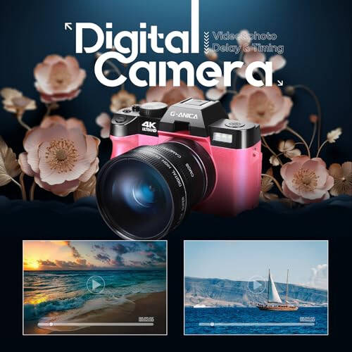 4K Digital Cameras for Photography, 48MP Vlogging Camera for YouTube with WiFi, 180° Flip Screen Compact Camera with Flash, 16X Digital Zoom Travel Camera with Wide-Angle & Macro Lens - 2