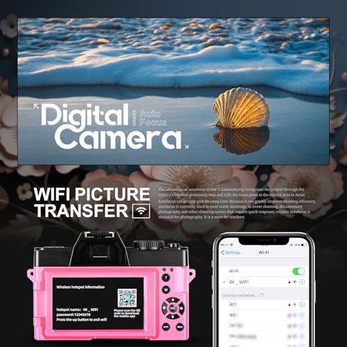 4K Digital Cameras for Photography, 48MP Vlogging Camera for YouTube with WiFi, 180° Flip Screen Compact Camera with Flash, 16X Digital Zoom Travel Camera with Wide-Angle & Macro Lens - 5