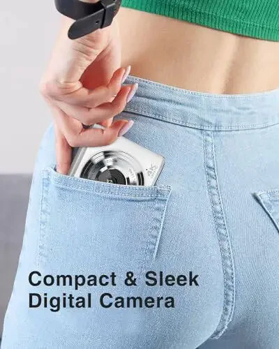 4K Digital Camera, 48MP Autofocus Kids Camera Selfie with Front and Rear Dual Lenses, 32GB Card, 2 Batteries, 16X Digital Zoom, Compact Travel Vlogging Video Camera for Kid Teen Beginner(Pure White) - 5