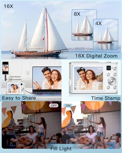 4K Digital Camera, 48MP Autofocus Kids Camera Selfie with Front and Rear Dual Lenses, 32GB Card, 2 Batteries, 16X Digital Zoom, Compact Travel Vlogging Video Camera for Kid Teen Beginner(Pure White) - 6