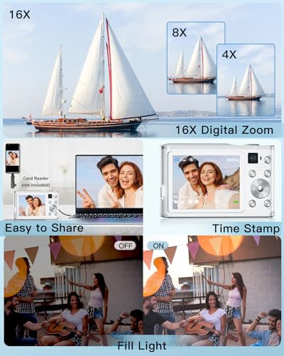 4K Dijital Kamera, 48MP Otomatik Odaklama Çocuk Kamerası Ön ve Arka Çift Lensli Selfie, 32GB Kart, 2 Pil, 16 Kat Dijital Yakınlaştırma, Kompakt Seyahat Vlog Video Kamerası Çocuk Genç Başlangıç ​​Hediyesi (Beyaz) - 6