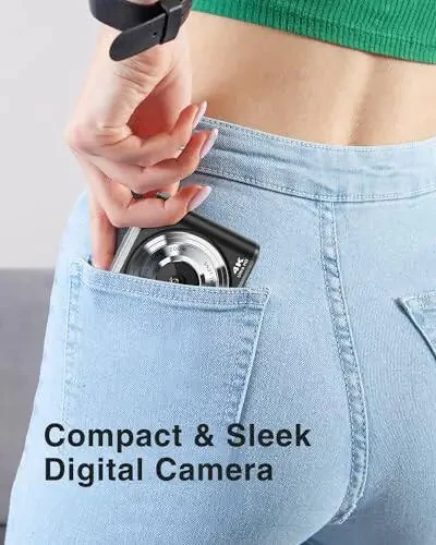 4K Digital Camera, 48MP Autofocus Kids Camera Selfie with Front and Rear Dual Lenses, 32GB Card, 2 Batteries, 16X Digital Zoom, Compact Travel Vlogging Video Camera for Kid Teen Beginner(Deep Black) - 5