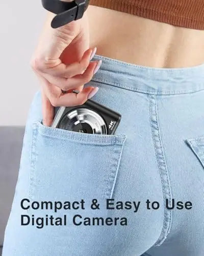 4K Digital Camera, 48MP Autofocus Camera Selfie with Front and Rear Dual Lenses, 32GB Card, 2 Batteries, 16X Digital Zoom, Compact Travel Vlogging Video Camera Gift for Kid Teen Beginner(Black) - 5