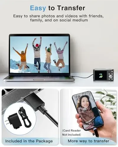 4K Digital Camera, 48MP Autofocus Camera Selfie with Front and Rear Dual Lenses, 32GB Card, 2 Batteries, 16X Digital Zoom, Compact Travel Vlogging Video Camera Gift for Kid Teen Beginner(Black) - 6