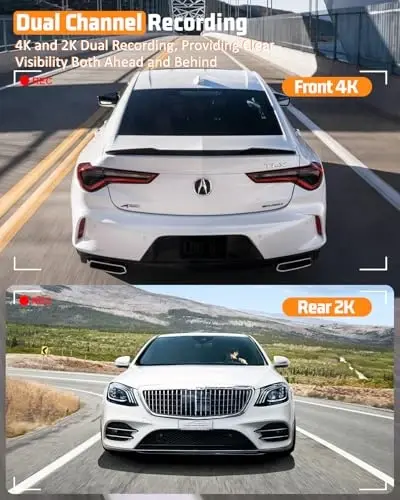 4K Dual Dash Cam Front and Rear, 4K+2K Dashcam with 5GHz WiFi & APP Control | Dash Camera for Cars with 64GB Card, 24H Parking Monitor, Night Vision, Loop Recording, G-Sensor, WDR, 3.2