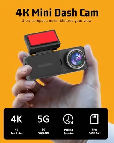 4K Dual Dash Cam Front and Rear, 4K+2K Dashcam with 5GHz WiFi & APP Control | Dash Camera for Cars with 64GB Card, 24H Parking Monitor, Night Vision, Loop Recording, G-Sensor, WDR, 3.2