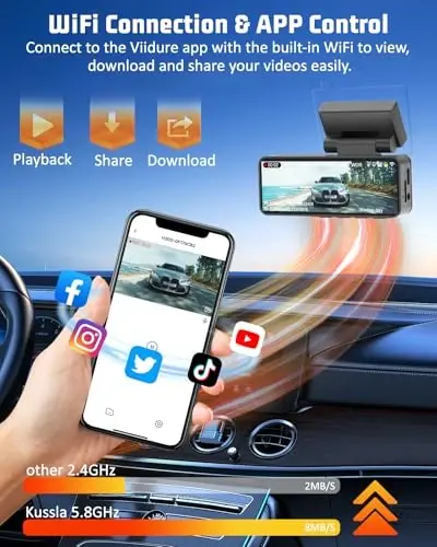 4K Dual Dash Cam Front and Rear, 4K+2K Dashcam with 5GHz WiFi & APP Control | Dash Camera for Cars with 64GB Card, 24H Parking Monitor, Night Vision, Loop Recording, G-Sensor, WDR, 3.2