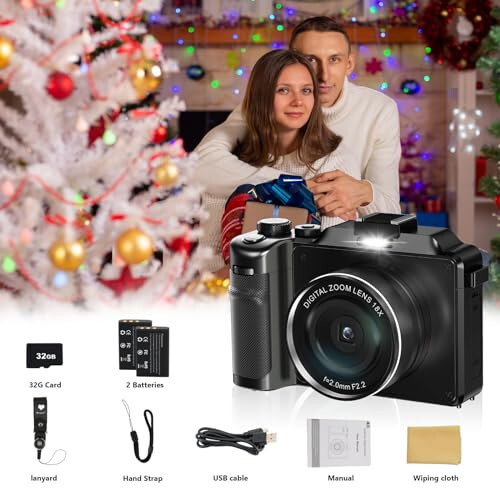 4K Fotografiya uchun 48MP WiFi bilan 2 batareya 32G TF kartaga ega raqamli kamera, Vlogging kamerasi 18X raqamli zumli avtofokus, o'rnatilgan mikrofon va karnayli kameralar - 8