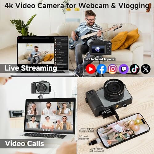 4K Fotosurat uchun raqamli kamera, Youtube uchun 64MP WiFi Autofokus Vlogging kamerasi, chaqnashi, Selfie linzalari, 64GB karta, 18X Zum, 2 batareya+zaryadlovchi (qora) bilan 4K video ixcham sayohat nuqtali suratga olish kameralari - 3