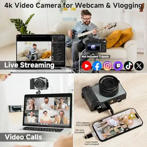 4K Fotosurat uchun raqamli kamera, Youtube uchun 64MP WiFi Autofokus Vlogging kamerasi, chaqnashi, Selfie linzalari, 64GB karta, 18X Zum, 2 batareya+zaryadlovchi (qora) bilan 4K video ixcham sayohat nuqtali suratga olish kameralari - 3