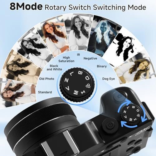 4K Fotosurat uchun raqamli kamera, Youtube uchun 64MP WiFi Autofokus Vlogging kamerasi, chaqnashi, Selfie linzalari, 64GB karta, 18X Zum, 2 batareya+zaryadlovchi (qora) bilan 4K video ixcham sayohat nuqtali suratga olish kameralari - 5