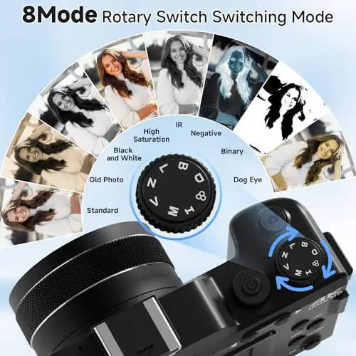 4K Fotosurat uchun raqamli kamera, Youtube uchun 64MP WiFi Autofokus Vlogging kamerasi, chaqnashi, Selfie linzalari, 64GB karta, 18X Zum, 2 batareya+zaryadlovchi (qora) bilan 4K video ixcham sayohat nuqtali suratga olish kameralari - 5