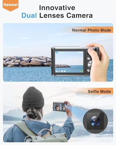4K Raqamli Kamera, 48MP Avtofokus Bolalar Kamerasi Selfi Oldingi va Orqa Ikkita Linzali, 32GB Karta, 2 Batareya, 16X Raqamli Zum, Bolalar Teen Boshlang'ich Uchun Kompakt Sayohat Vlog Video Kamerasi Sovg'a (Qora) - 2