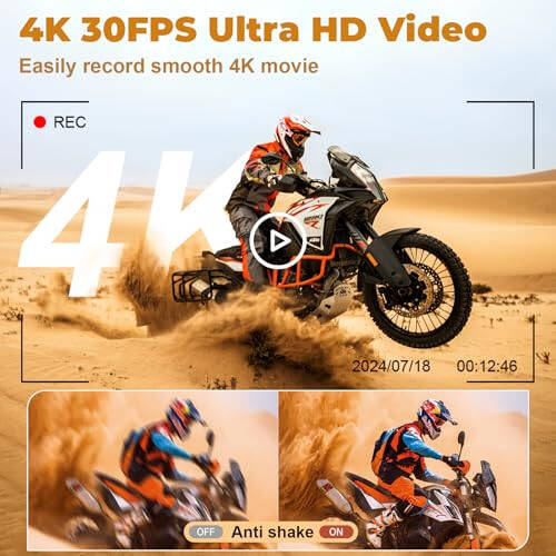 4K Raqamli Kamera - Fotografiya uchun Raqamli Kameralar - YouTube uchun 64MP Vlog Kamerasi - Avtofokusli Video Kamera 3'' 180° Aylanadigan Ekran 18X Zoom - 32GB SD Karta va 2 Batareya bilan Kompakt Sayohat Kameralari - 3