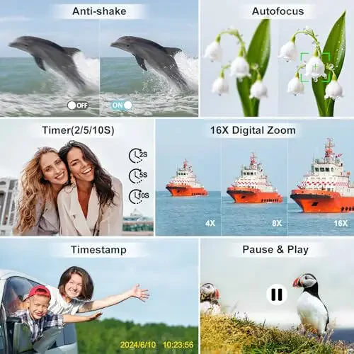 4K Raqamli Kamera, Fotosurat va Video Uchun 64MP Old va Orqa Kamera, Avtofokus Anti-Tebranish, 3'' Selfie Vlogging Kamerasi Ultra Yorqin Chaqnoq bilan, Dial 16X Zumli Kamera (Oq) - 4