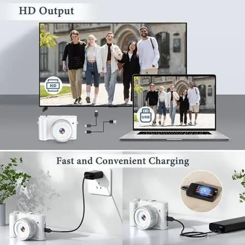 4K Raqamli Kamera, Fotosurat va Video Uchun 64MP Old va Orqa Kamera, Avtofokus Anti-Tebranish, 3'' Selfie Vlogging Kamerasi Ultra Yorqin Chaqnoq bilan, Dial 16X Zumli Kamera (Oq) - 5