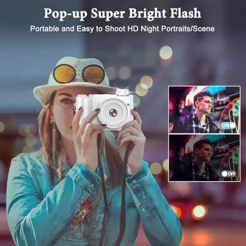 4K Raqamli Kamera, Fotosurat va Video Uchun 64MP Old va Orqa Kamera, Avtofokus Anti-Tebranish, 3'' Selfie Vlogging Kamerasi Ultra Yorqin Chaqnoq bilan, Dial 16X Zumli Kamera (Oq) - 6