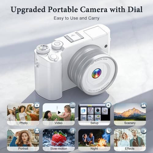 4K Raqamli Kamera, Fotosurat va Video Uchun 64MP Old va Orqa Kamera, Avtofokus Anti-Tebranish, 3'' Selfie Vlogging Kamerasi Ultra Yorqin Chaqnoq bilan, Dial 16X Zumli Kamera (Oq) - 7