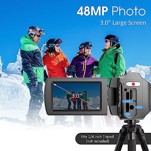 4K Video Kamera Kameralı 60FPS, 48MP UHD Vlogging Kamerası YouTube İçin, Dijital Kamera Kaydedici, Kablosuz Klips Mikrofonlu 4K Kameralı, Uzaktan Kumanda, 2 Pil - 3