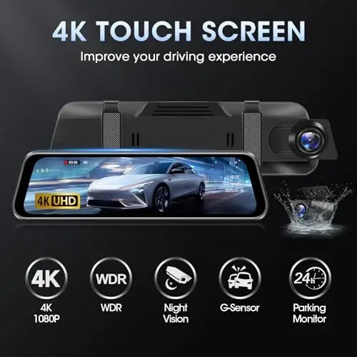 4K WiFi Rear View Mirror Camera 10’’ Mirror Dash Cam Front and Rear | Dash Cam Mirror Wifi App Loop Recording G sensor Waterproof Reversing Camera - Jansite (1)