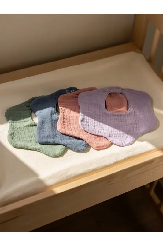 4'li %100 Organik Paxta 8 Qavatli Multi Muslin Gul Chaqaloq So'lak Va Ovqat Oldigi, Sharf, Yoqalik - 5