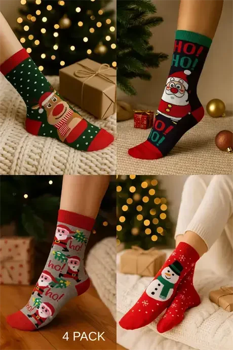 4'li Paket Unisex Yangi Yil Paypoq Rangli Paypoq Yangi Yil - BÜYÜKBEDENIZ