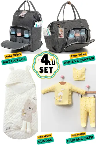 4lik Katta Tug'ilish To'plami (KASALXONADAN CHIQISH, CHAQALOQ PARVARISH SIRT VA YELKA SUMKASI, CHILDIROQ) - QULRANG 