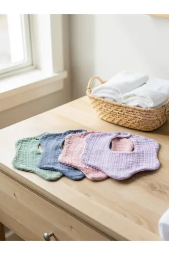 4'lü %100 Organik Pamuk 8 Katlı Multi Müslin Çiçek Bebek Salya Ve Mama Önlük, Fular, Yakalık - 7