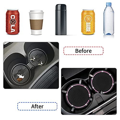 4 Pack Car Coasters, Universal Vehicle Bling Car Coaster, Cute Rhinestone Coaster for Cup Holders,Interior Accessories 2.75'' Silicone Anti Slip Car Coasters for Women (Pink Crystal Circle) - 4