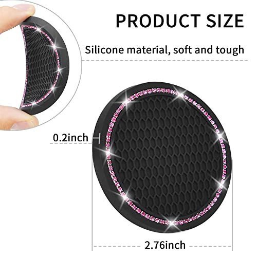 4 Pack Car Coasters, Universal Vehicle Bling Car Coaster, Cute Rhinestone Coaster for Cup Holders,Interior Accessories 2.75'' Silicone Anti Slip Car Coasters for Women (Pink Crystal Circle) - 5
