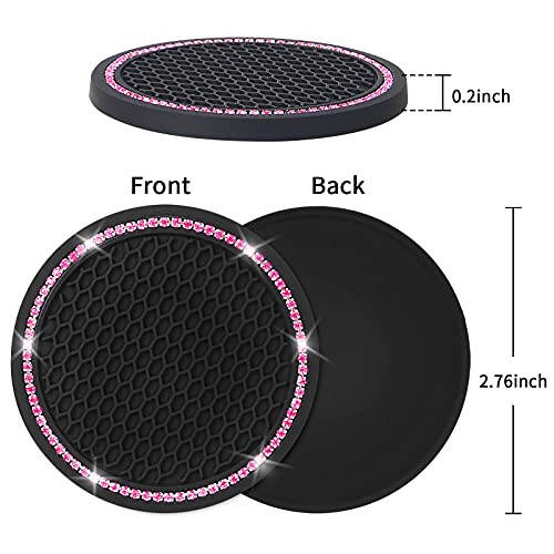 4 Pack Car Coasters, Universal Vehicle Bling Car Coaster, Cute Rhinestone Coaster for Cup Holders,Interior Accessories 2.75'' Silicone Anti Slip Car Coasters for Women (Pink Crystal Circle) - 6