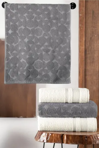 4'lü Banyo Havlu Seti Hamam Takımı 100% Pamuk-Gri - 3