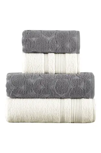 4'lü Banyo Havlu Seti Hamam Takımı 100% Pamuk-Gri - 4