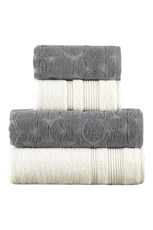 4'lü Banyo Havlu Seti Hamam Takımı 100% Pamuk-Gri - 4