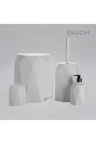 4'lü Banyo Seti Çöp Kovası Tuvalet Fırçası Sabunluk Diş Fırçalık 4 Parça - Beyaz - OKACIH (1)