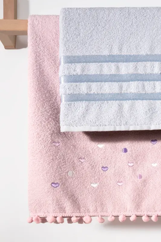 4'lü Banyo ve Saç Havlusu Seti - Hamam Takımı | Yumuşak, Hızlı Kuruyan ve Dayanıklı - Pudra - 3