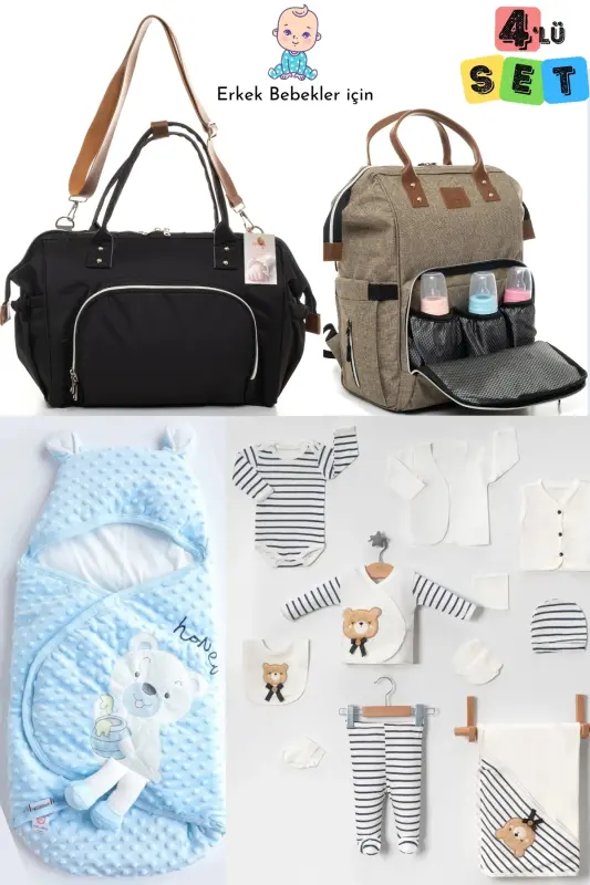 4’lü Doğum Seti (10 PARÇA %100 PAMUK HASTANE ÇIKIŞI, NOHUT KUNDAK, BEBEK BAKIM OMUZ VE SIRT ÇANTASI)-GRİ - GENEL MARKALAR
