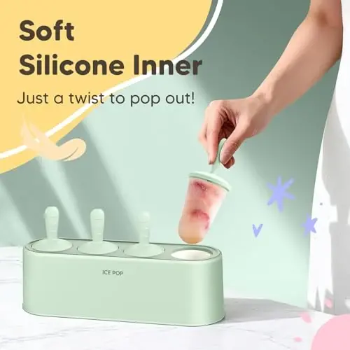 Popsicle Mold Set 4 Pieces Homemade Silicone Popsicle Maker Easy Release Ice Cream Molds Reusable DIY Pop Molds (Green, IcyClassic Pops) - WYOK (1)