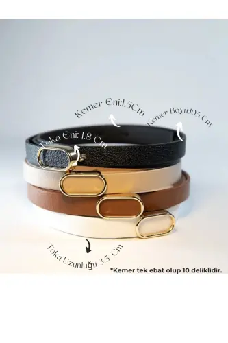 4'lü Ithal Oval Gold Tokalı Ince Kemer, Pantolon Kemeri, Gömlek Kemeri, Ceket Kemeri-SİYAH TABA BEJ BEYAZ 