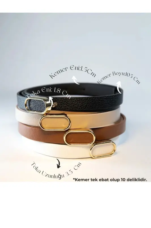 4'lü Ithal Oval Gold Tokalı Ince Kemer, Pantolon Kemeri, Gömlek Kemeri, Ceket Kemeri-SİYAH TABA BEJ BEYAZ - 1