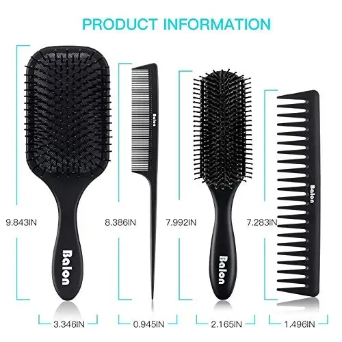 4Pcs Paddle Hair Brush, Detangling Brush and Hair Comb Set for Men and Women, Great On Wet or Dry Hair, No More Tangle Hairbrush for Long Thick Thin Curly Natural Hair - 5