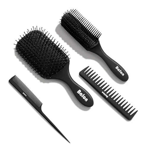 Balon Hair Brush for Women and Men, 4Pcs Paddle Brush Detangling Brush Hair Comb Set for Long Thick Thin Curly Hair, Hairbrush Great On Wet or Dry, No More Tangle - BALON