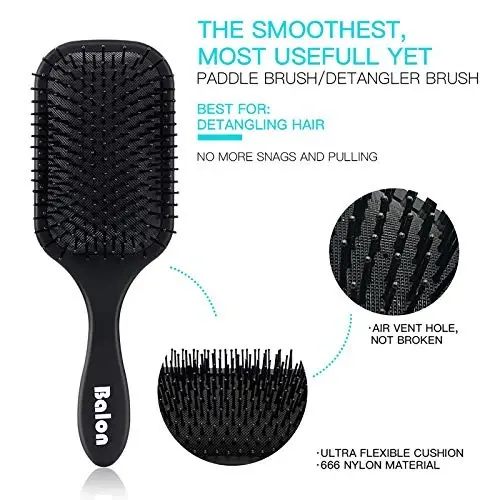 Balon Hair Brush for Women and Men, 4Pcs Paddle Brush Detangling Brush Hair Comb Set for Long Thick Thin Curly Hair, Hairbrush Great On Wet or Dry, No More Tangle - BALON (1)