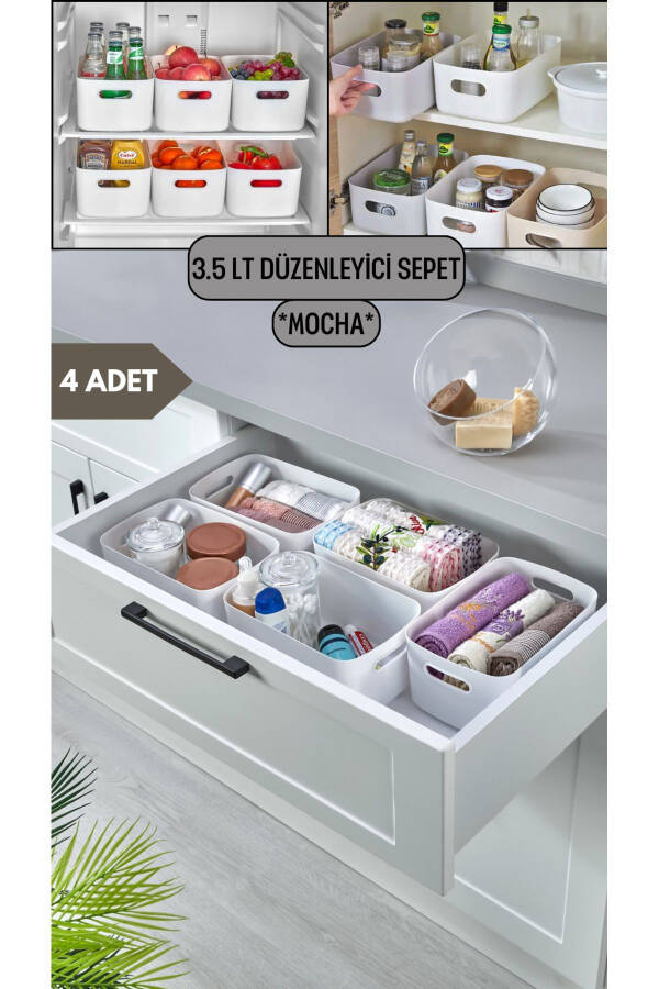 4'lü Mocha 3.5 Lt Basic Dolap Içi, Buzdolabı Düzenleyici, Banyo Organizer Sepet - 12