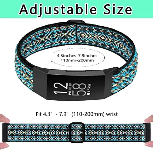 4 Pack Stretchy Band Compatible with Fit bit Charge 4 Bands/ Charge 3 Band/ Charge 3SE Smart Watch Wristbands for Women Men, Breathable Adjustable Loop Nylon Replacement Straps Elastic Charge 3 Wristbands for Women Men 