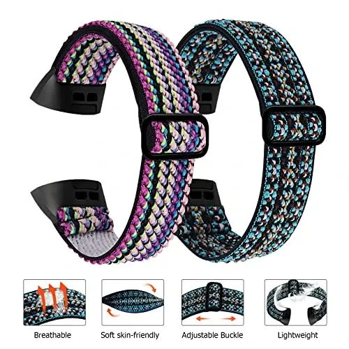 4 Pack Stretchy Band Compatible with Fit bit Charge 4 Bands/ Charge 3 Band/ Charge 3SE Smart Watch Wristbands for Women Men, Breathable Adjustable Loop Nylon Replacement Straps Elastic Charge 3 Wristbands for Women Men - 1