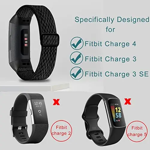 4 Pack Stretchy Band Compatible with Fit bit Charge 4 Bands/ Charge 3 Band/ Charge 3SE Smart Watch Wristbands for Women Men, Breathable Adjustable Loop Nylon Replacement Straps Elastic Charge 3 Wristbands for Women Men - 3